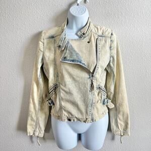 IRO Moto Bleached Acid Wash Denim Jacket Women's XS Pockets Jean Stretch